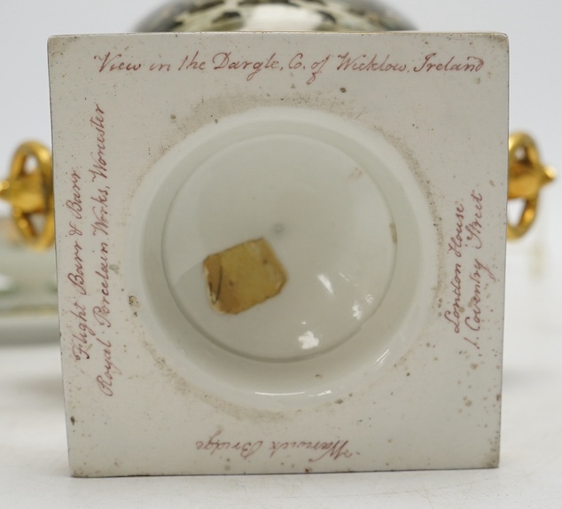 A quantity of 19th century porcelain to include Flight Barr & Barr, Worcester pedestal bowl, two Chamberlains Worcester breakfast trios and ink stand, largest 11cm high. Condition - fair, Flight Barr & Barr restored